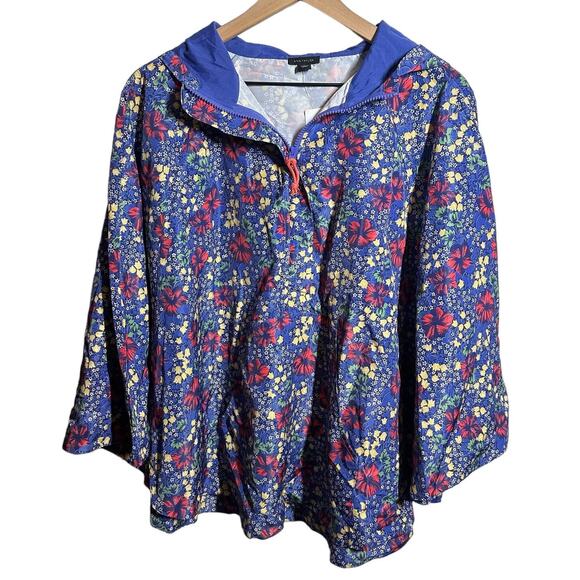 NEW Ann Taylor Floral Rain Poncho Blue Size XS/S - Picture 2 of 9